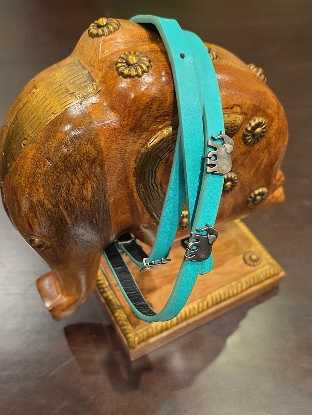 Elephant Embellished Belt in Turquoise & Silver